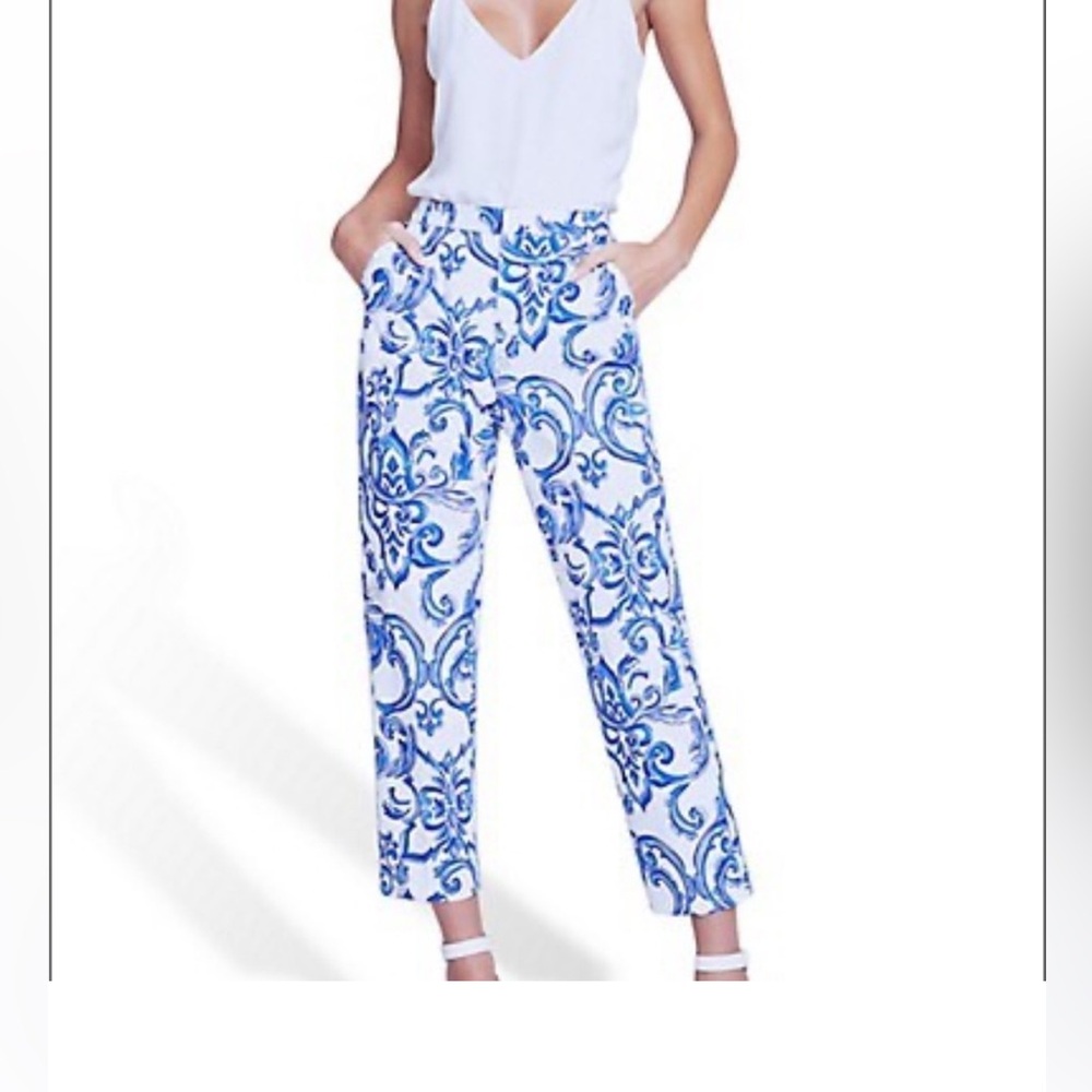 NWT - L'AGENCE Blue and White Mediterranean Ludivine cropped trousers